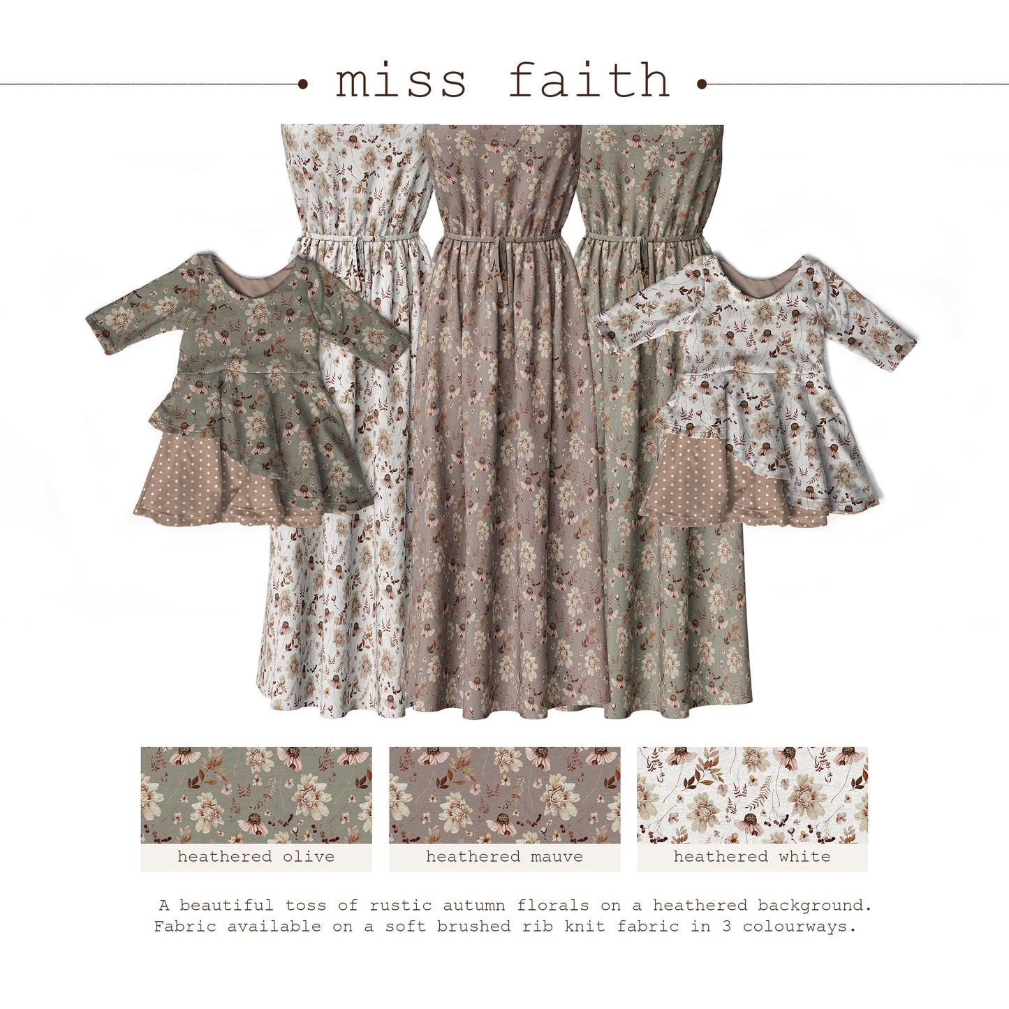 Faith Floral in Heathered Mauve | Brushed Mini Rib Knit Fabric | SOLD BY THE FULL BOLT