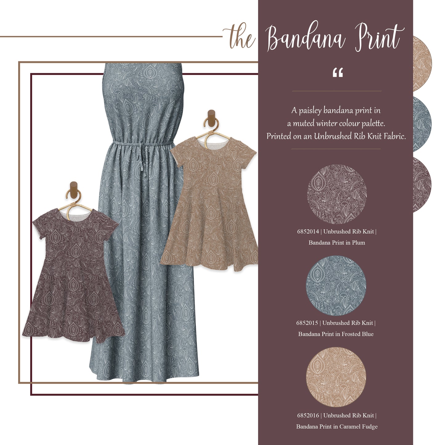Bandana Print in Caramel Fudge | Mini Rib Knit Fabric | SOLD BY THE FULL BOLT