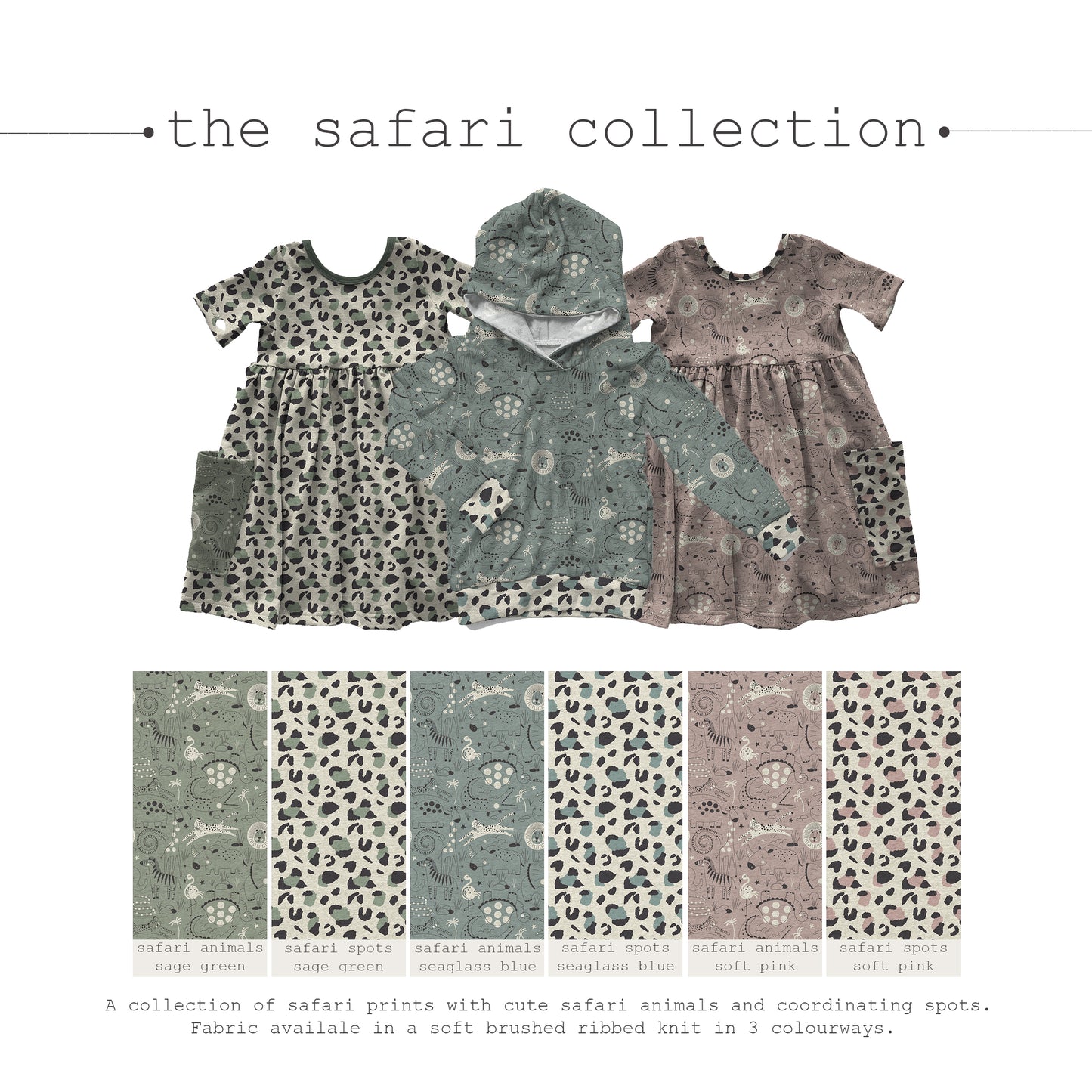 *Safari Animals in Seaglass Blue | Brushed Mini Rib Knit Fabric | SOLD BY THE FULL BOLT