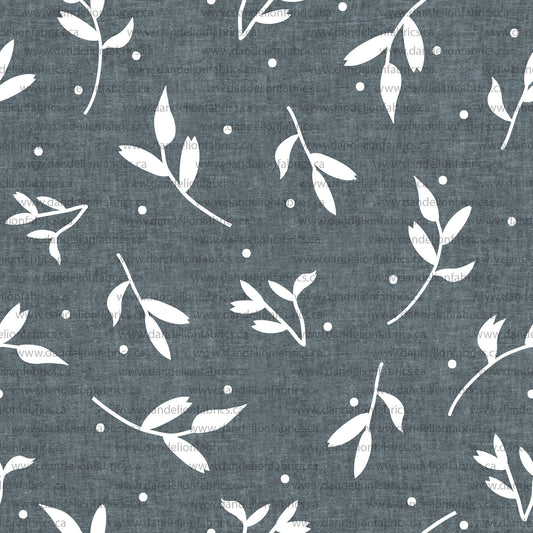 Gigi Leaf Print in Denim | Mini Rib Knit Fabric | SOLD BY THE FULL BOLT