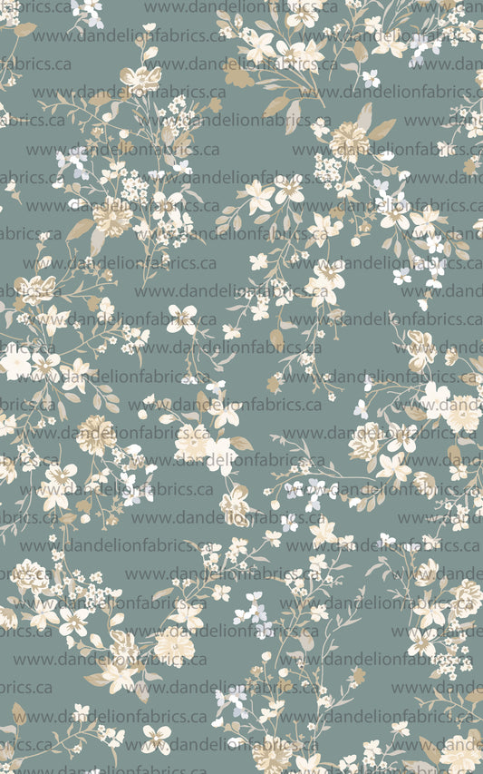 Sawyer Floral in Frosted Blue | Brushed Rib Knit Fabric | SOLD BY THE FULL BOLT