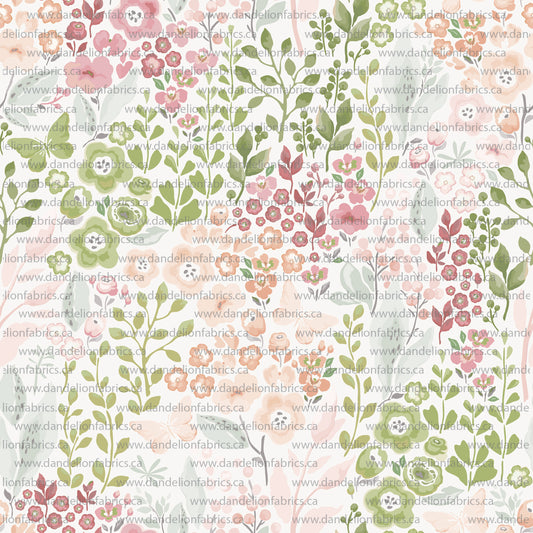 Cottage Garden Floral in Green | Brushed Mini Rib Knit Fabric | SOLD BY THE FULL BOLT