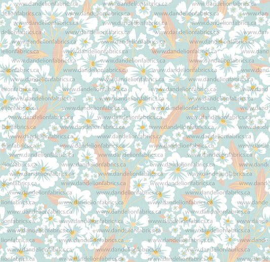 Kate Floral in Mint Blue | Brushed Mini Rib Knit Fabric | SOLD BY THE FULL BOLT