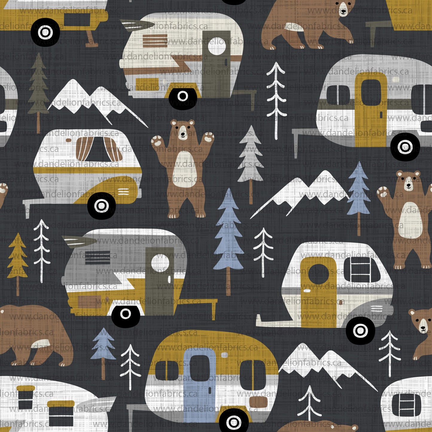 Little Adventurer Trailers on Charcoal | Double Brushed Knit Fabric | SOLD BY THE FULL BOLT