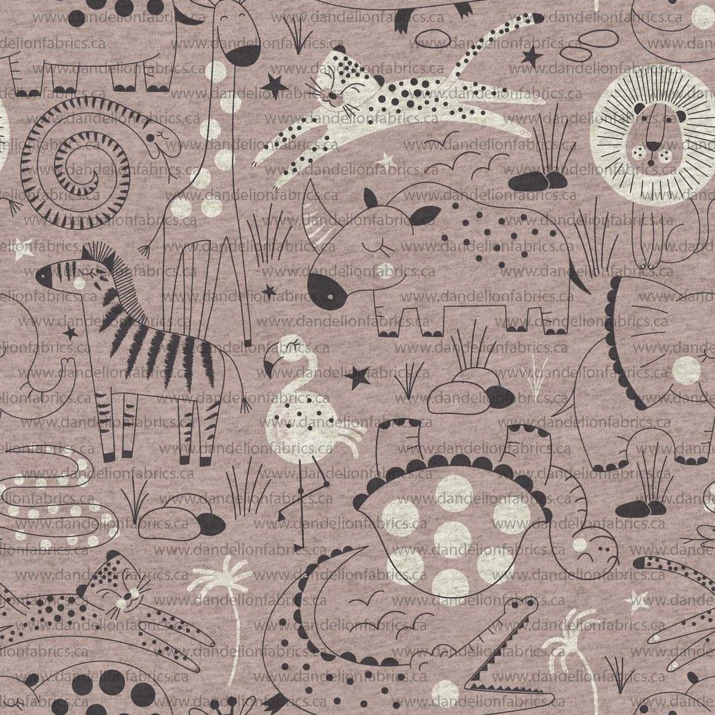 $4.00/YD | Safari Animals in Soft Pink | Brushed Mini Rib Knit Fabric | SOLD BY THE FULL BOLT