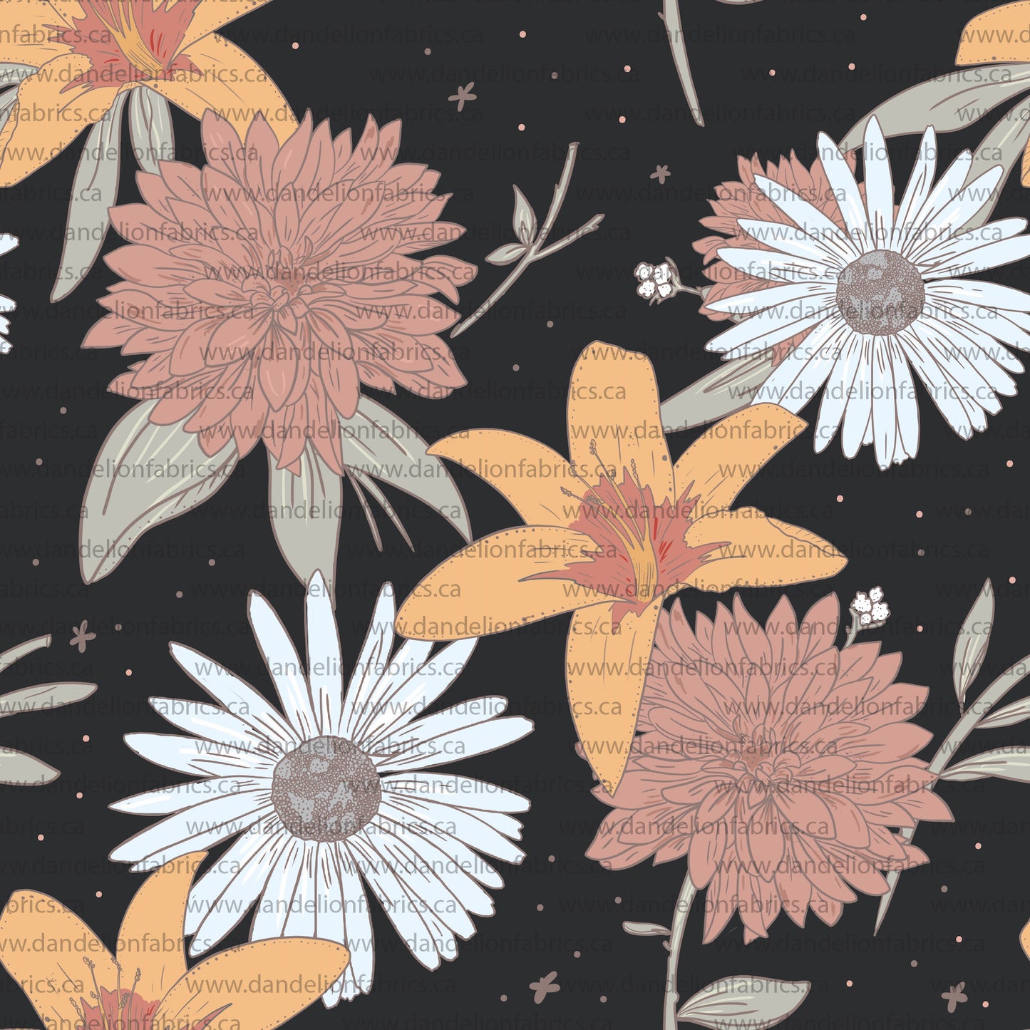 Bella Floral in Black | Brushed Mini Rib Knit Fabric | SOLD BY THE FULL BOLT